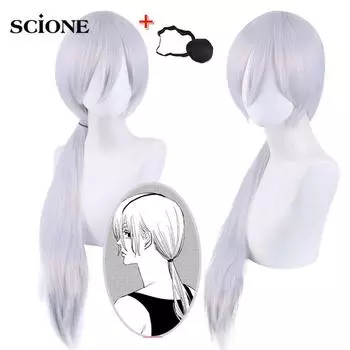 Набор из 2 предметов, аниме «Человек-бензопила», Quanxi, косплей, серебряный длинный парик + повязка на глаза, термостойкое волокно для волос + бесплатная шапочка для парика, вечеринка на Хэллоуин, ролевая игра wig&eye patch