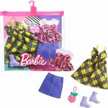 Набор из 2 предметов Barbie Fashion Rose & Yellow [Аксессуары для платьев для кукол] [В комплект входит специальный футляр для хранения] [Возраст 3+] GRC83