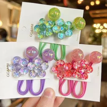 Набор из 2 предметов, цветная звезда, блестки, розовый цветок, длинная эластичная резинка для волос для девочки, милая изысканная коса, хвостик, резинка розы красного