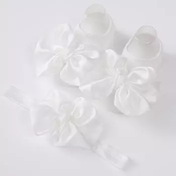 Набор из 2 предметов: детская повязка на голову с бантом и носки для девочек-малышек, однотонная эластичная повязка для волос с бантом, тюрбан, мягкие нескользящие носки, детские аксессуары 0-12 Months