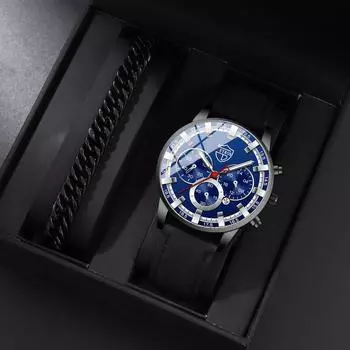 Набор из 2 предметов DEYROS, модные мужские часы, роскошные деловые мужские часы с кожаным ремешком и календарем, мужские кварцевые часы, лучший подарок для мужчин