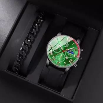 Набор из 2 предметов DEYROS, модные студенческие часы для мужчин, деловые часы с кожаным ремешком и календарем, новые мужские кварцевые часы и браслет, мужской подарок