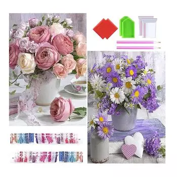 Набор из 2 предметов для алмазной живописи Wikrtoria 5D Diamond Art, полностью вклеенная алмазная мозаика в виде цветка, ручная работа, набор для вышивки алмазами в виде 3D настенного украшения 30x40 см,