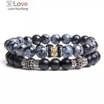 Набор из 2 предметов для мужчин, натуральный красный кровавый камень, белый и черный алебастровый камень, бусины, браслет, ювелирные изделия для мужчин, браслеты с подвесками из циркония, оптовая продажа 23cm