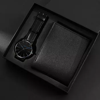 Набор из 2 предметов GENEVA Fashion Men s Watch Luxury Men s Calendar Leather Remezzo Quartz Watch Casual Men s Watch & Black Wallet Men s Gifts