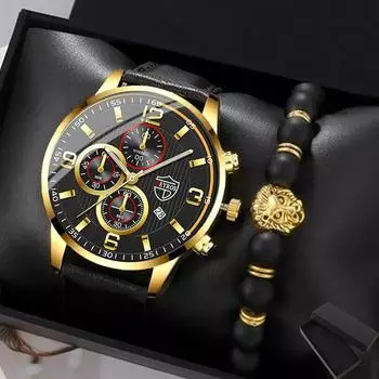 Набор из 2 предметов, модные кварцевые мужские часы с календарем, лучший бренд, роскошные мужские часы, хронограф, спортивные мужские наручные часы и браслет