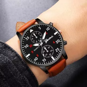 Набор из 2 предметов, мужские модные часы, деловые мужские кожаные кварцевые часы с календарем и коричневые кожаные кошельки, подарок для мужчин