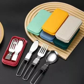 Набор из 2 предметов: портативная уличная ложка, вилка, столовые приборы для кемпинга, набор столовых приборов из нержавеющей стали для походов, кемпинга, приготовления пищи Spoon+Fork темно-зеленого