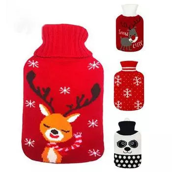 Набор из 2 предметов: рождественский согревающий холодный резиновый мешок, грелка для рук, теплая бутылка для воды, вязаный теплый чехол, грелки для воды 1000 мл