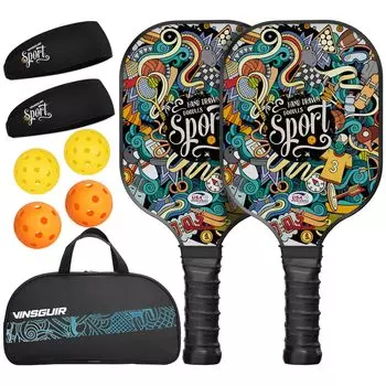 VINSGUIR Набор для пиклбола, одобренный USAPA, 4 пиклбола, 1 пиклбол, спортивный пиклбол, набор для начинающих, в подарок, ракетки, 2, набор, мячи, сумка,