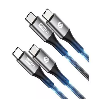 [Набор из 2 шт.] Кабель Silkland USBC USBC 3M PD-совместимый 60 Вт/3 А для быстрой зарядки USB C-C, совместимый с моделями Type-C, такими как iPhone15ProMax, iPhone15Pro