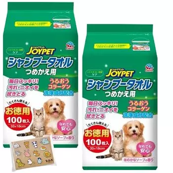 [Набор из 2 шт.] Полотенца для мытья домашних животных Joypet, сменный блок, 100 шт., 33 x 18 см, в комплект входит карманная салфетка YuZun, сменный блок