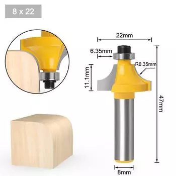 Набор из 2 штук 8-ручных фрез для закругления углов по дереву, инвертированная фреза R-образного угла, фреза для обрезки углов, фреза R-образного угла Rounded Knife 8 * 22