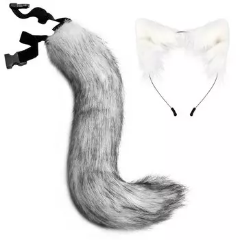 Набор из 2 симпатичных хвостов для косплея на рождественскую вечеринку, маскировка, белая лиса, белая кошка, белая собака, хвост, лисьи уши, собачьи уши, накладные уши, волк сиба, енотовидные кошачьи уши