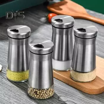 Набор из 2 солонок и перечниц с регулируемыми отверстиями для заливки, стеклянная бутылка из нержавеющей стали для приправ, дозатор для специй, легко заполняемые банки для специй 2pcs