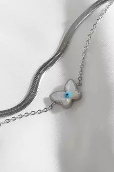 Набор из 2 стальных браслетов серебряного цвета с фигуркой бабочки