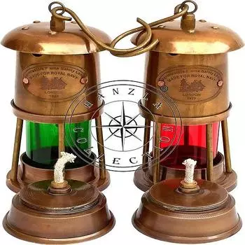 Набор из 2 старинных латунных фонарей в виде морского корабля, лодочного фонаря, винтажного декора