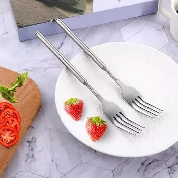 Набор из 2 телескопических вилок из нержавеющей стали, регулируемая выдвижная вилка длиной от 8,7 до 25,6 дюймов, выдвижная длинная ручка, вилка для барбекю и фруктов Fork