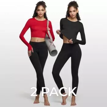 Набор из 2 укороченных футболок с длинными рукавами TSLA Athelio AO-BFD20