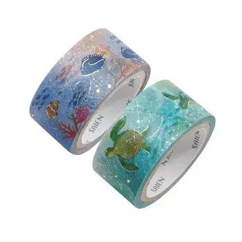 Набор из 2 узоров маскировочной ленты Kamiso Sansho SAIEN Marine Life, сделано в Японии, ширина 20 мм, набор из 2 объемов (Тропическая рыба/морская черепаха) приблизительно. УР-1080