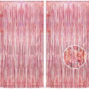 Набор из 2 занавесок с кисточками BRAVESHINE с блестками на заднем плане Яркий глянец Украшение на день рождения Украшение на день рождения Занавеска Украшения на день рождения Вечеринка