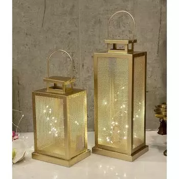 Набор из 2 железных фонарей и подсвечников для подсвечников для предметов домашнего декора Свечи для украшения дома золотой