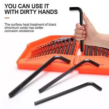 Набор из 30 шестигранных ключей с длинной рукояткой, шестигранный ключ с длинной рукояткой, 0,028 - 3/8 дюймовый и 0,7 мм-10 мм метрический размер, гаечный ключ из хромованадиевой стали оранжевый