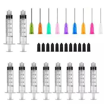 Набор из 30 шприцев по 5 мл, 1,5 дюйма, 14G-27G, игла с тупым кончиком, с колпачками для хранения, для заправки и измерения жидкостей, масла