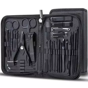 Набор из 32 инструментов для кусачек для ногтей, маникюрный педикюрный инструмент, триммер для бровей, уход за лицом, инструменты для ухода за руками и ногами чёрный