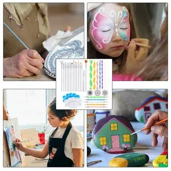 Набор из 33 инструментов для нанесения точек на мандалу с трафаретами для рисования, кистью, поддоном для краски для холста, камня, рисования ногтей 1