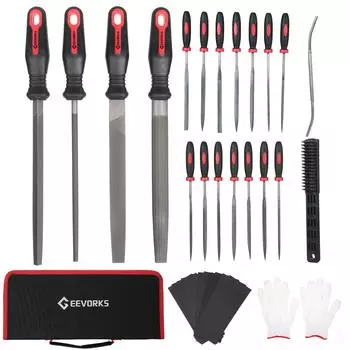 Набор из 33 напильников по металлу и дереву с переносной сумкой, кованая легированная сталь класса T12, ручка-напильник красный