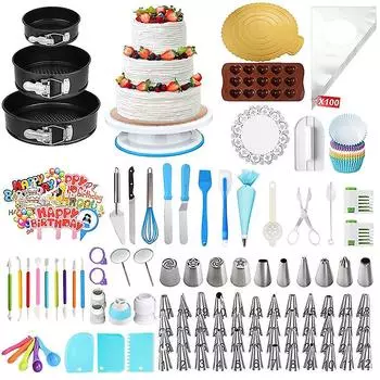 Набор из 379 инструментов для торта, вращающаяся подставка для торта из нержавеющей стали, набор инструментов для украшения торта