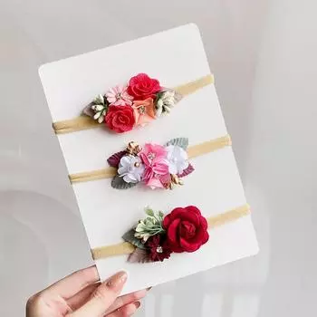 Набор из 3/4 шт. повязок на голову с искусственными цветами для детей, для маленьких девочек, набор повязок для волос, цветочные аксессуары для новорожденных, малышей, эластичные нейлоновые головные уборы