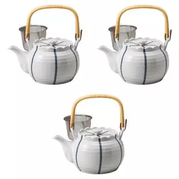 Набор из 3 6 глиняных чайников с линиями x см 850 глиняных чайников Арита Арита Setomonohonpo No. U-образный [14 11,5 куб. см]