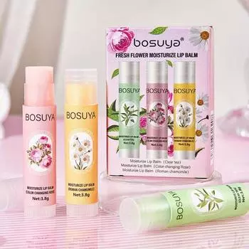 Набор из 3 бальзамов для губ Термохромный бальзам для губ с ароматом розы Питает и увлажняет кожу Предотвращает сухость Подходит 3PCS