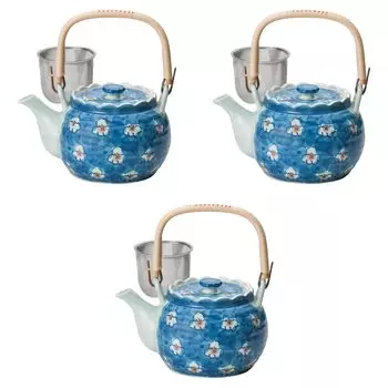 Набор из 3 чайников цвета морской волны, маленькие, 8 x 12 см, 1350 г. Чайник Setomonohonpo, U-образный, нет. [16 куб. см] Арита-яки Арита-яки