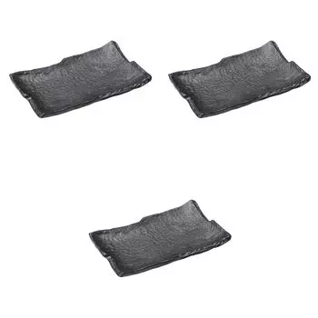 Набор из 3 черных глазурованных керамических тарелок с гребенчатым узором x x 3 Керамические тарелки Setomonohonpo [22 13,5 см]