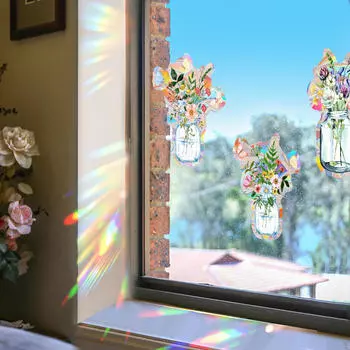 Набор из 3 цветочных узоров, статические наклейки на окна, подвижные красочные для домашнего офиса, зеленый, синий