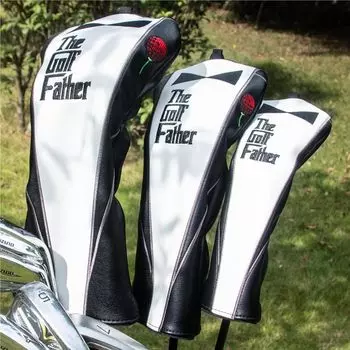 Набор из 3 деревянных чехлов для клюшек Golf Head Cover Black Synthetic Leather The Golf Father (1ФХ) Драйвер/Фервей Вуд/Утилиты