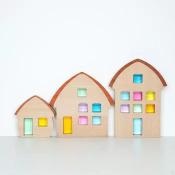 Набор из 3 деревянных домиков, строительные блоки, творческий подарок, деревянный декор, украшение для дошкольников 4 лет