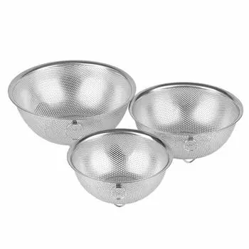 Набор из 3 дуршлагов для перфорации Pearl Metal 15 см 18 см 21 см с ножками из нержавеющей стали серебристого цвета / / AZ-5566 серебряный