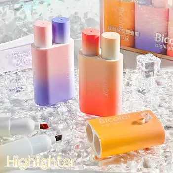 Набор из 3 двухцветных маркеров-фломастеров, 6 цветов, цилиндрический градиентный корпус, мягкая кисть, флуоресцентный маркер для рисования краской