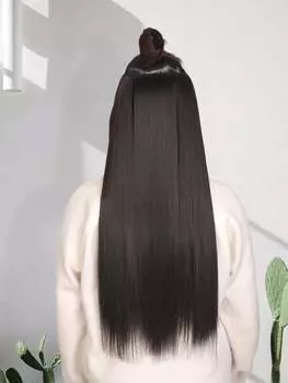 Набор из 3-х частей коричнево-черных синтетических длинных прямых волос для наращивания 24inch