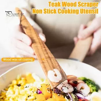 Набор из 3-х деревянных шпателей из тикового дерева, 12-дюймовая плоская деревянная лопатка с подвесным шнуром, кухонные лопатки для переворачивания, сервировки, соскабливания, переворачивания 3pcs