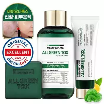 Набор из 3-х предметов для лечения токсинов Medipick Me All Green (Очищающее мыло + Тоник + Крем) Подходит для кожи с акне, Cica Tea Tree BHA, 1 шт.