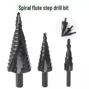 Набор из 3-х ступенчатых сверл с черной треугольной ручкой и азотированным покрытием, спиральная канавка Single Spiral Groove Step Drill 4-12