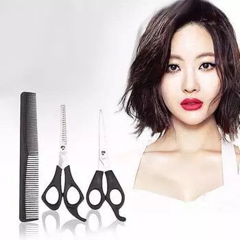 Набор из 3-х зубных ножниц, плоские ножницы, расческа из черного углеродного волокна с двойной головкой чёрный