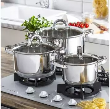 Набор из 3 кастрюль из нержавеющей стали с крышками AMBITION BERRY 6 шт.