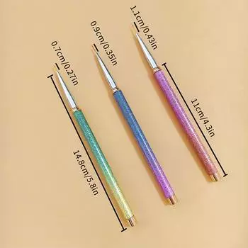 Набор из 3 кистей для подводки ногтей 7/9/11 мм, линии, полоски, рисунок, цветок, ручка для нейл-арта, маникюр, матовый градиент, металлическая ручка 3pcs