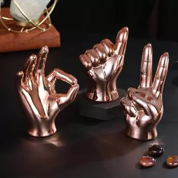 Набор из 3 коллекционных фигурок с жестами рук (Керамика, Медь) для Домашнего Декора Гостиная Спальня Настенная Полка Столешница Офисного Стола